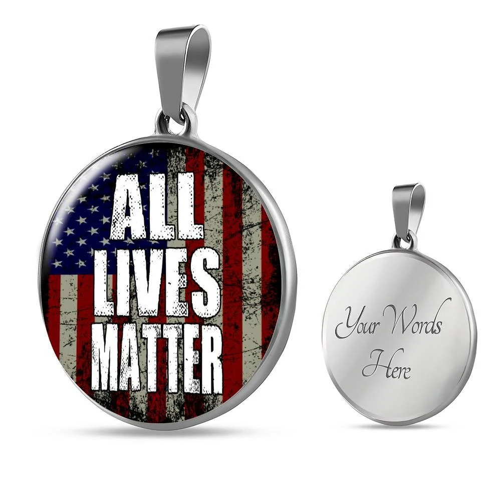 Police All Lives Matter Us Flag Circle Pendant Necklace Stainless Steel 24 Inch